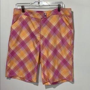 PGA tour golf shorts size 12 plaid pink/orange